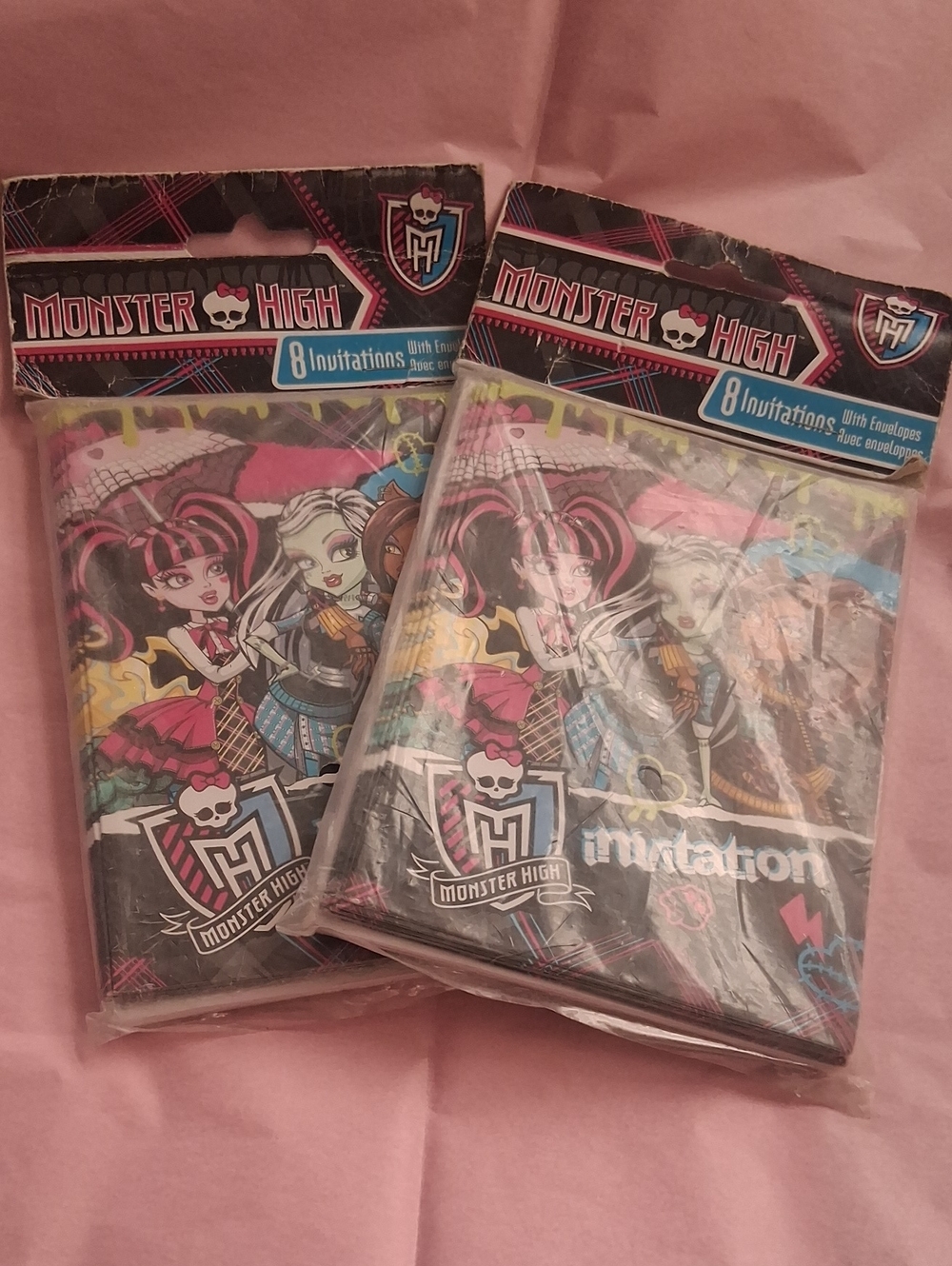Vintage 2011 Monster High Invitations - Pink Black Blue Yellow